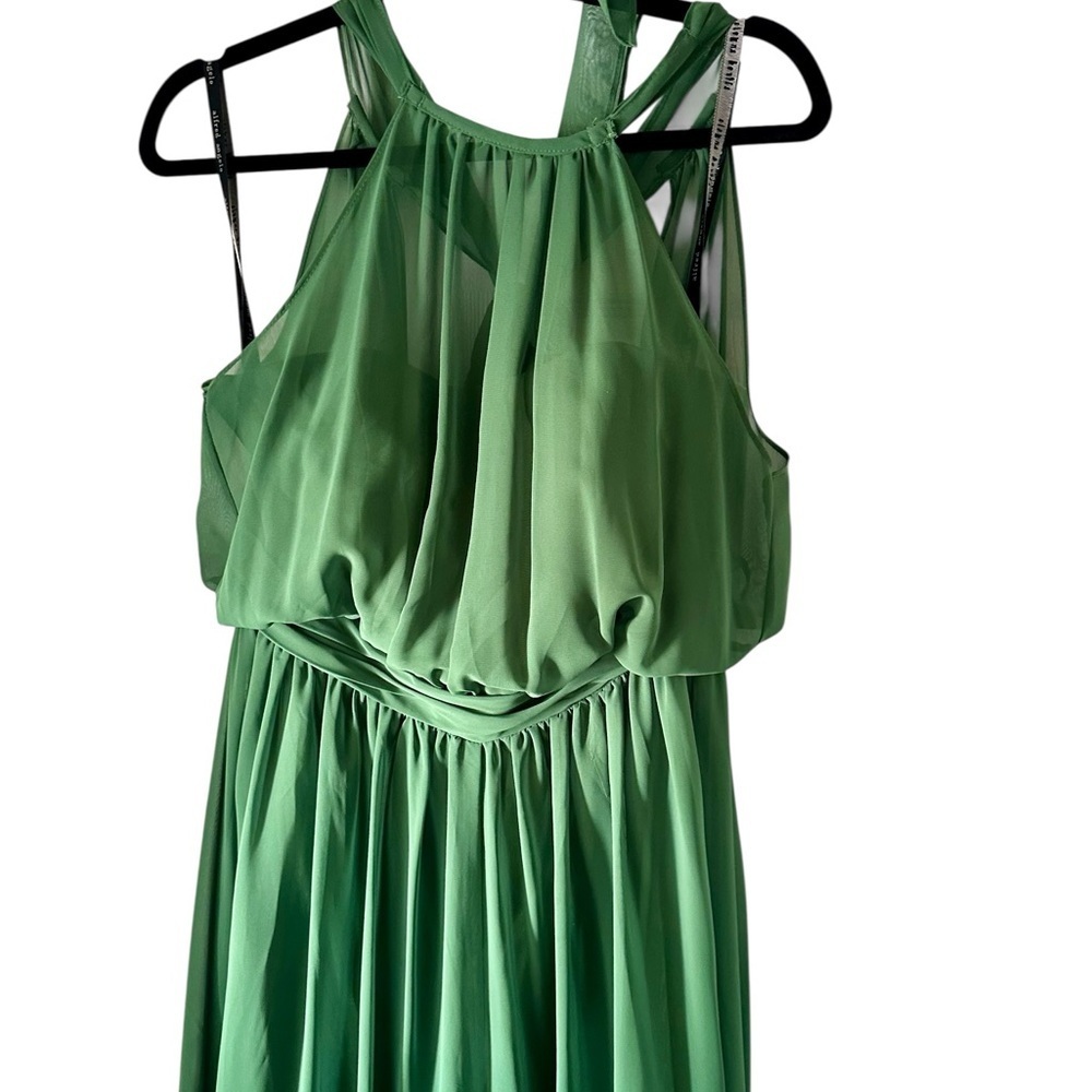 ALFRED ANGELO 7302 HALTER BRIDESMAID JUMPSUIT Elegant Green Maxi Dress Size 8